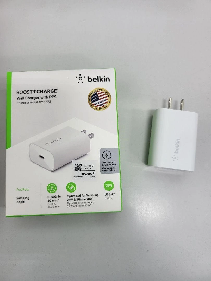 Củ sạc nhanh Belkin 25W USB-C chuẩn PD/PPS 1 cổng - Chính Hãng