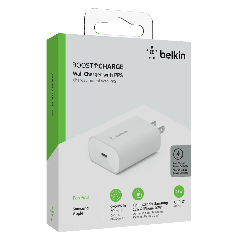 Củ sạc nhanh Belkin 25W USB-C chuẩn PD/PPS 1 cổng - Chính Hãng
