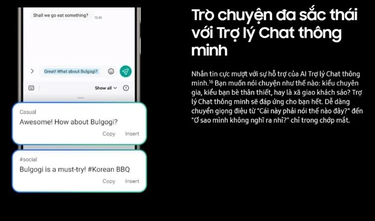 Samsung Galaxy S24 Ultra - Chính hãng Chat Assist được chú trọng và nâng cấp lên một tầm cao mới khi gợi ý cuộc tro chuyện.