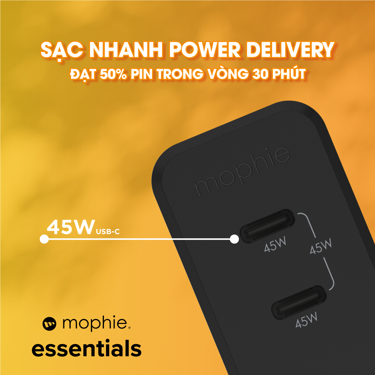 Sạc Mophie Essentials PD 45W 2C GaN