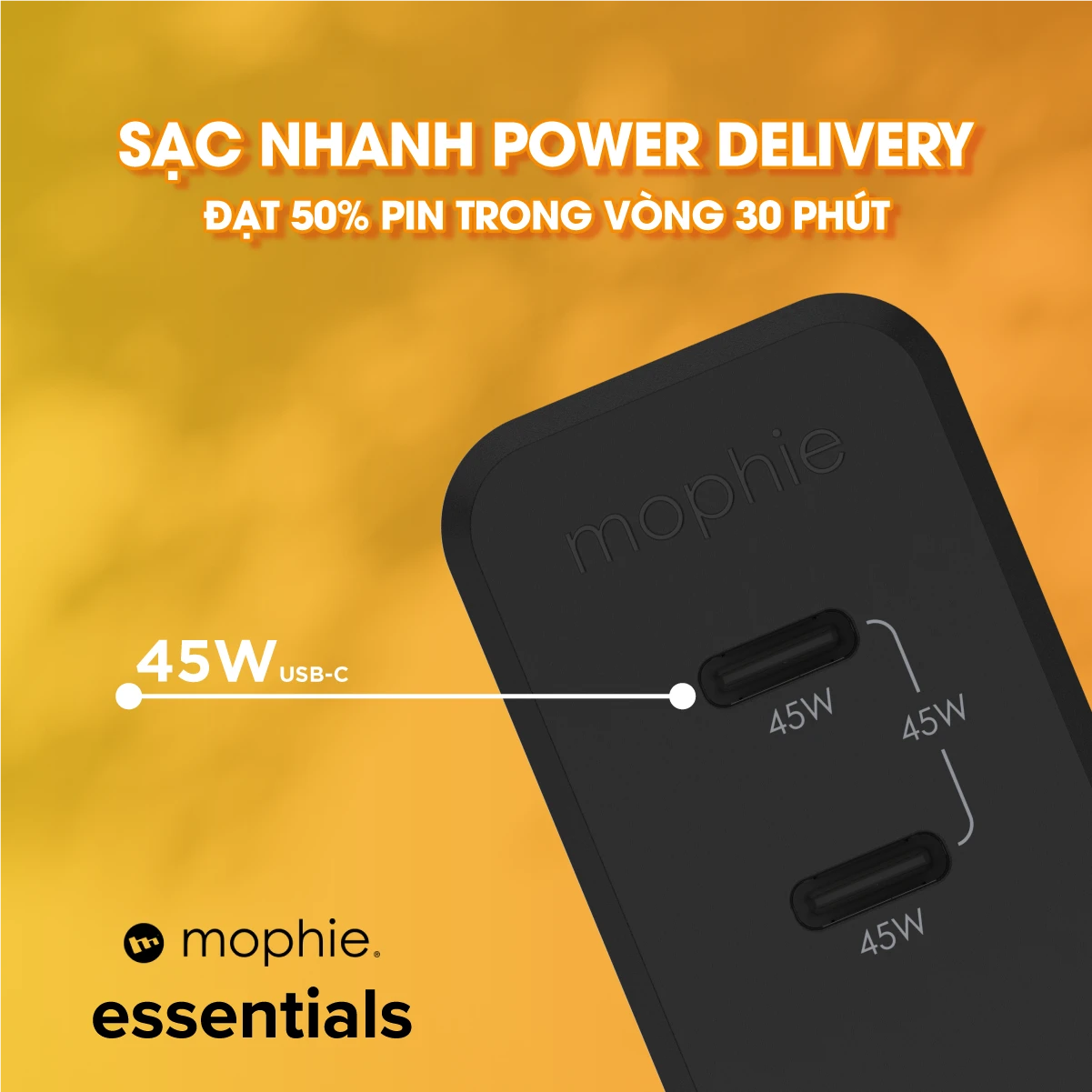 Sạc Mophie Essentials PD 45W 2C GaN