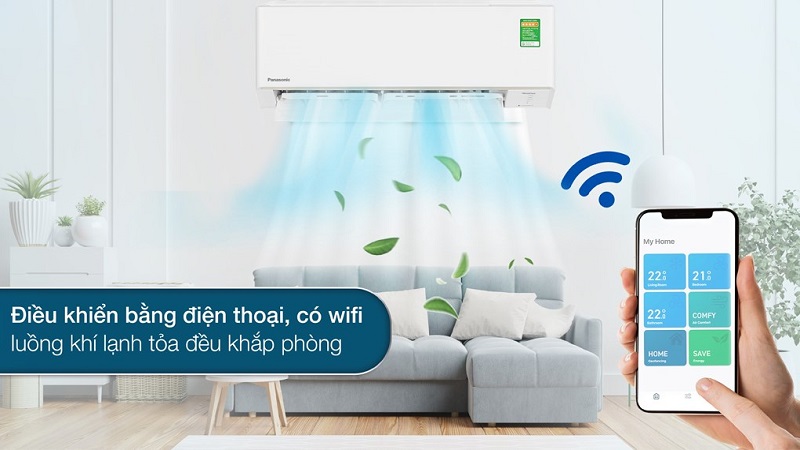 Máy lạnh Panasonic Inverter 12.000 BTU (1.5 HP) CU/CS-YZ12AKH-8 cho phép người dùng điều khiển từ xa bằng điện thoại di động