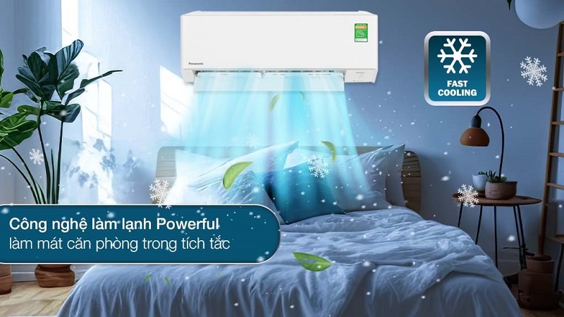 Máy lạnh Panasonic Inverter 12.000 BTU (1.5 HP) CU/CS-YZ12AKH-8 sử dụng công nghệ làm lạnh nhanh Powerful