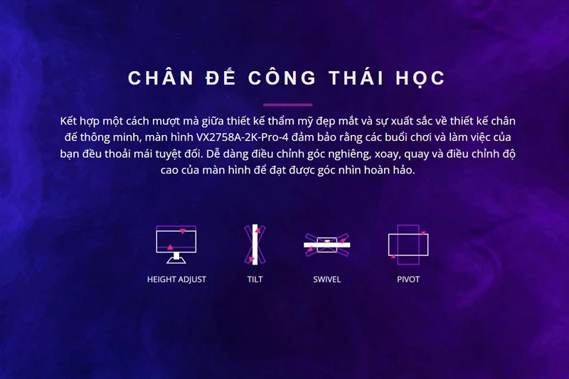 Thiết kế công thái học linh hoạt, tối ưu trải nghiệm sử dụng dài lâu của màn hình gaming ViewSonic VX2758A-2K-PRO-4 Thiết kế công thái học linh hoạt, tối ưu trải nghiệm sử dụng dài lâu của màn hình gaming ViewSonic VX2758A-2K-PRO-4