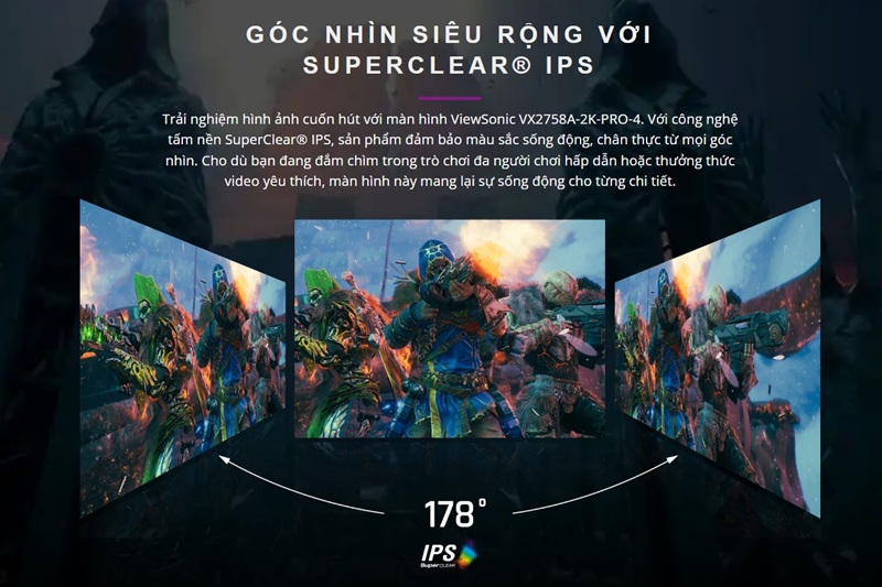 Màn hình gaming ViewSonic VX2758A-2K-PRO-4 có góc nhìn rộng 178 độ