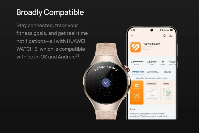 Huawei Watch 5 - 42mm hỗ trợ kết nối đa dạng, tương thích rộng rãi tạo sự tiện lợi tối ưu Huawei Watch 5 - 42mm hỗ trợ kết nối đa dạng, tương thích rộng rãi tạo sự tiện lợi tối ưu