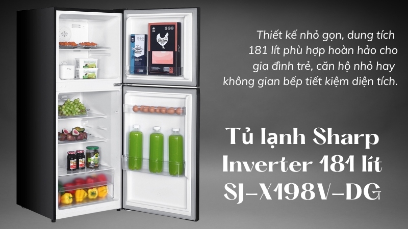 Tủ lạnh Sharp Inverter 181 lít SJ-X198V-DG.