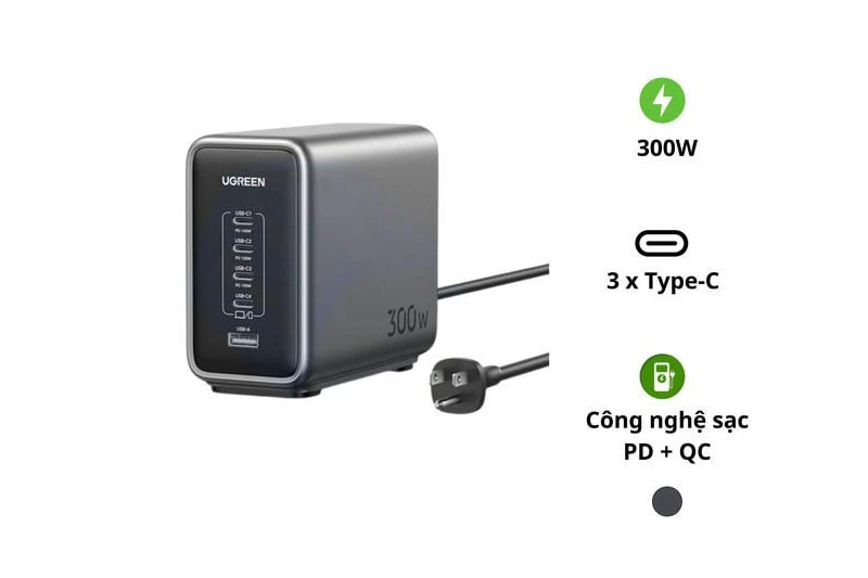 Bộ sạc nhanh để bàn 4C1A Ugreen CD333 300W. Bộ sạc nhanh để bàn 4C1A Ugreen CD333 300W.