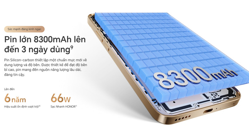 HONOR X9D mang phần cứng pin mạnh mẽ, hoạt động liên tục trong thời gian dài