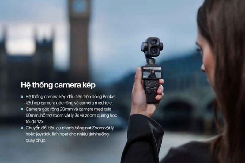 Hệ thống camera kép đầu tiên trên dòng Pocket kết hợp camera góc rộng và camera med-tele.