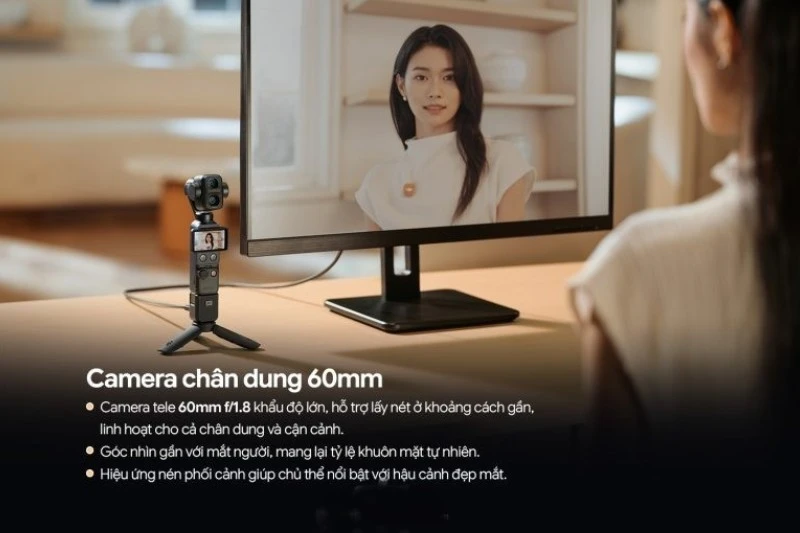 Ống kính med tele 60mm trên Osmo Pocket 4P là lợi thế rõ khi quay chân dung. Ống kính med tele 60mm trên Osmo Pocket 4P là lợi thế rõ khi quay chân dung
