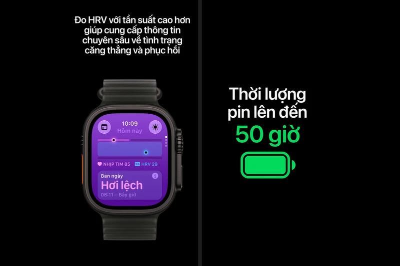 Apple Watch Ultra 4 có thể đạt thời lượng lên đến 50 giờ trong điều kiện sử dụng thông thường Apple Watch Ultra 4 có thể đạt thời lượng lên đến 50 giờ trong điều kiện sử dụng thông thường